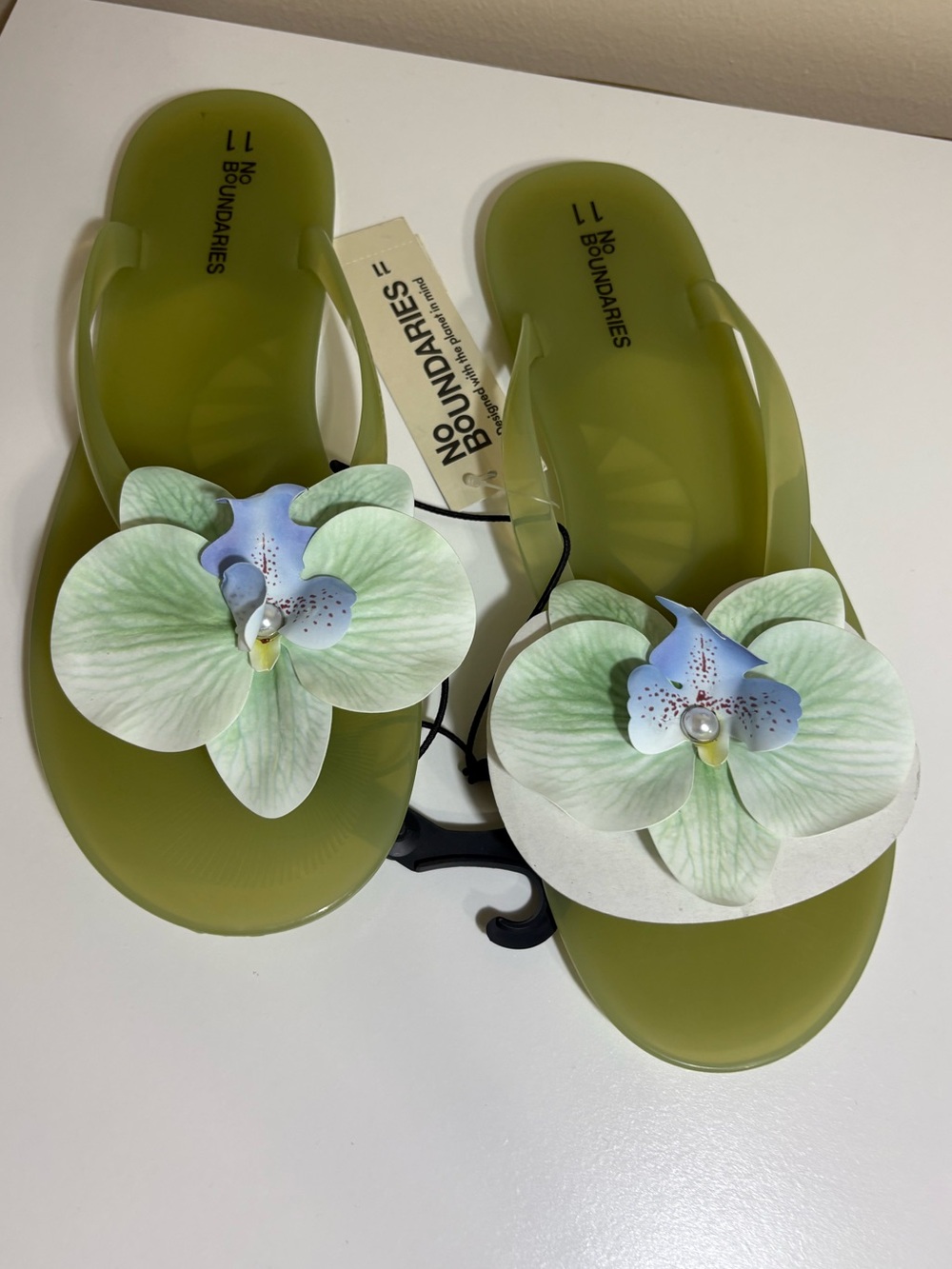 Olive Green Floral Orchid Jelly Sandals